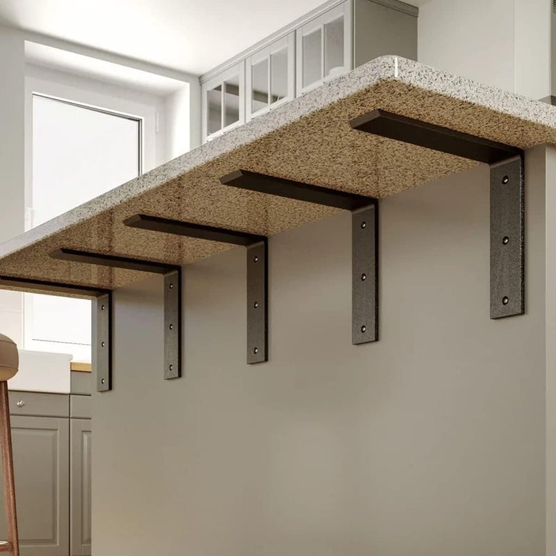 WINKER Countertop Support Bracket 2 Pack Heavy Duty 3/8" Thick Hidden L Shelf Bracket 12" x 6" x 2.5" Metal Corbels for Quartz/Granite/Wood/Concrete/Laminate Countertops, Black - Image 4